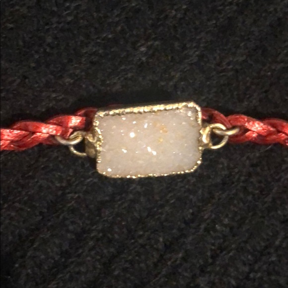 Anthropologie Red Leather Agate Wrap Bracelet - Picture 3 of 7